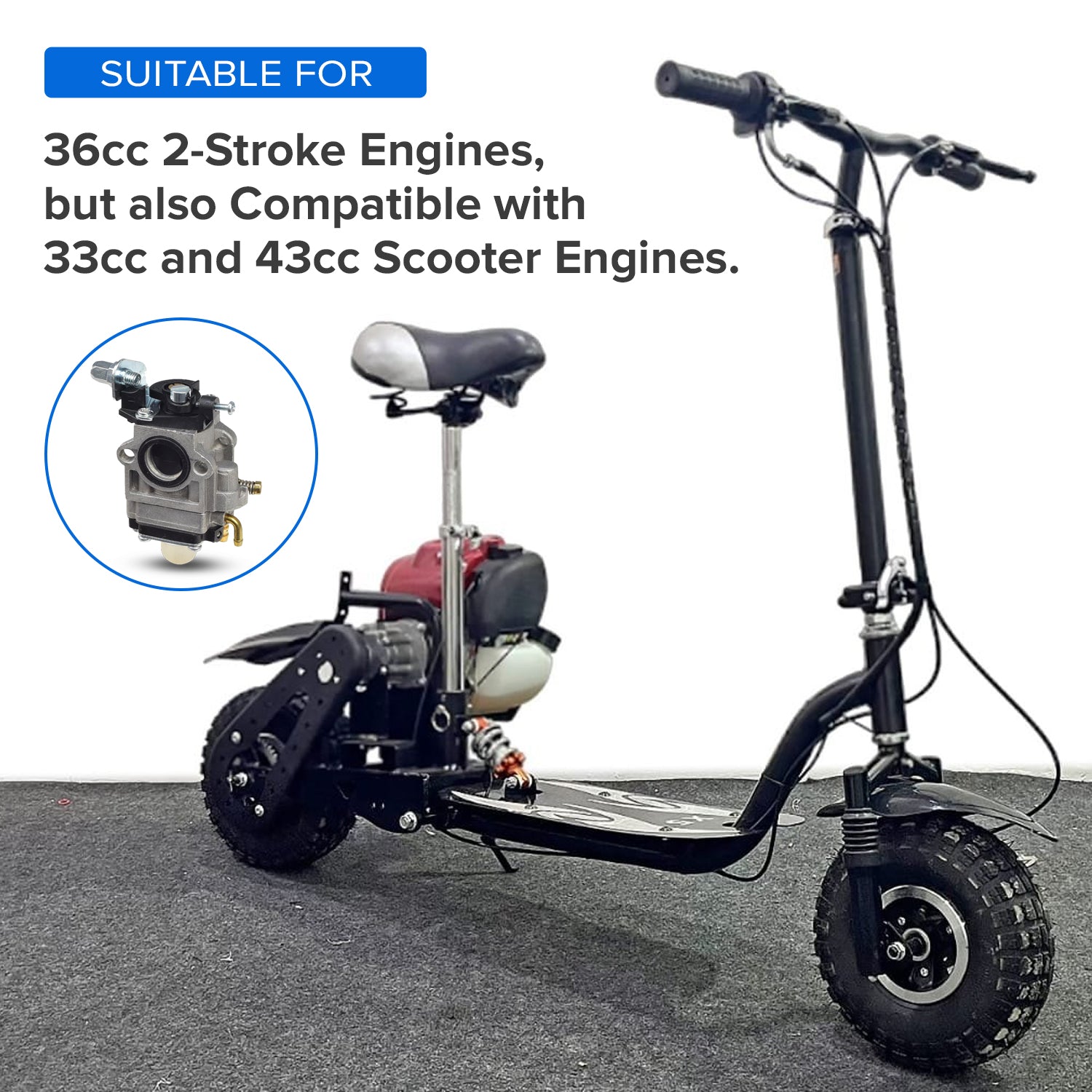 11 mm Carburetor for 33cc, 36cc, & 43cc Scooters, Mini Quads, & Pocket Bikes