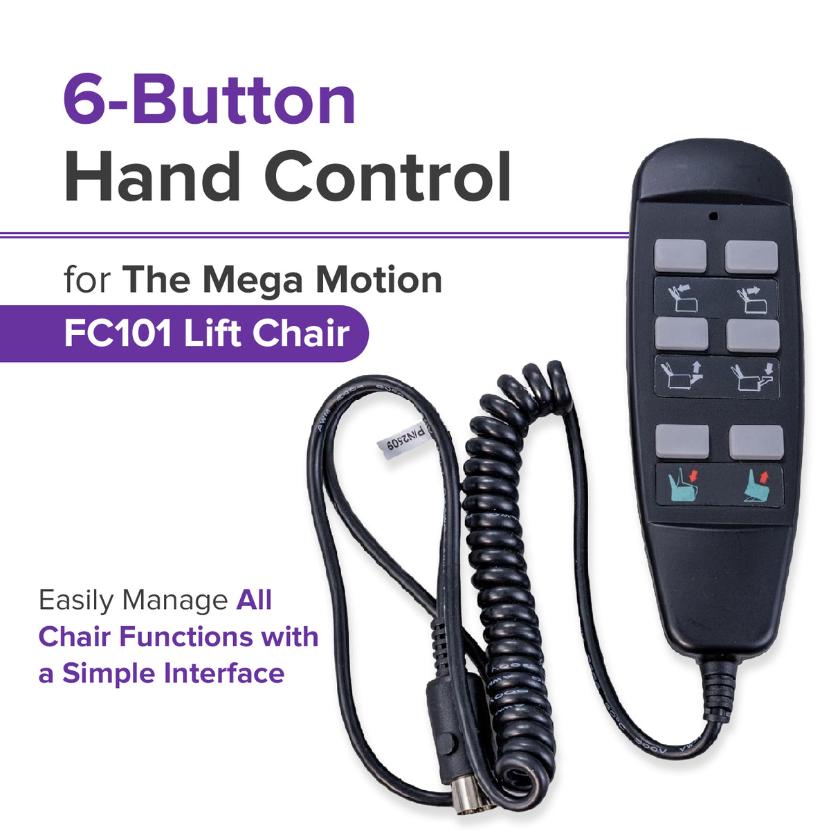 6-Button Hand Control for the Mega Motion FC101 Lift Chair (ELE122509)