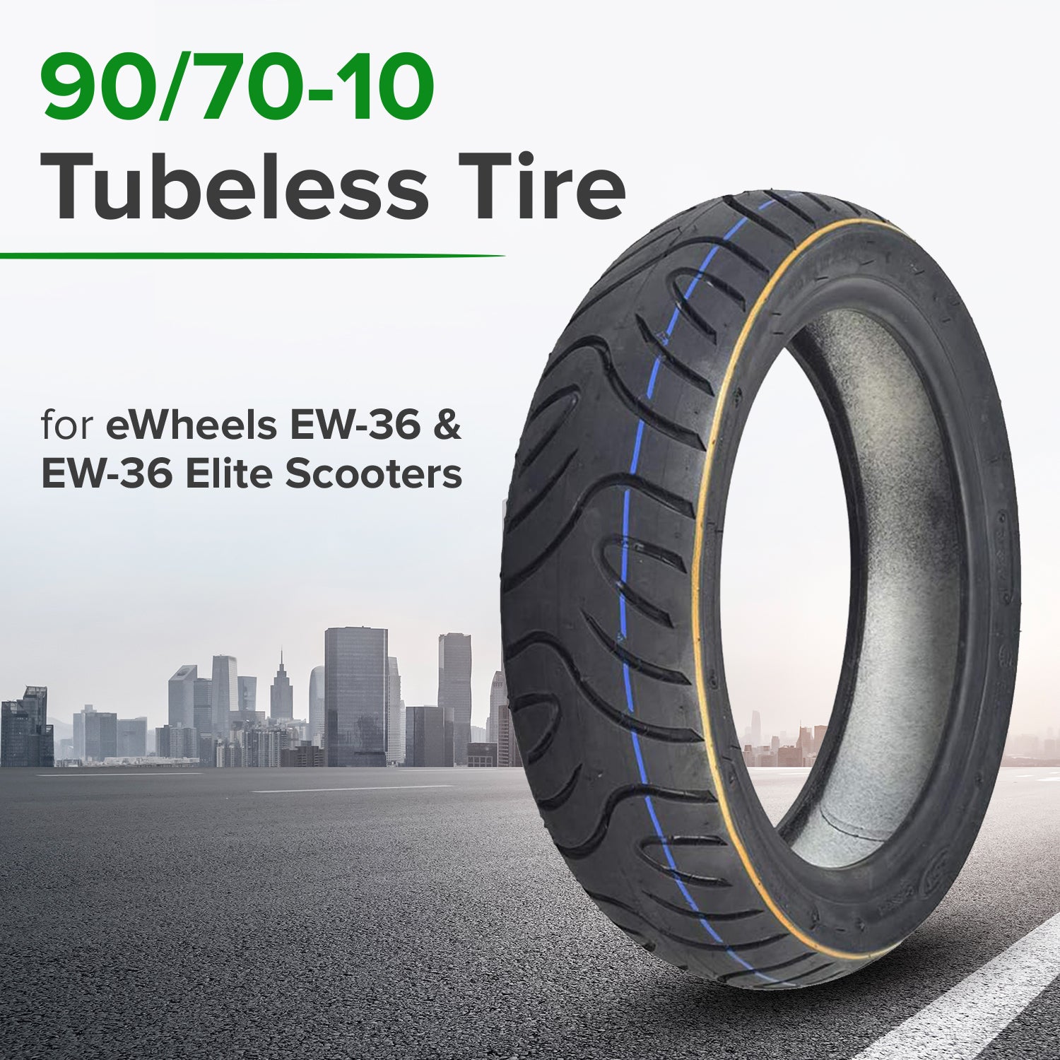 90/70-10 Tubeless Pneumatic Tire for eWheels EW-36 & EW-36 Elite Scooters