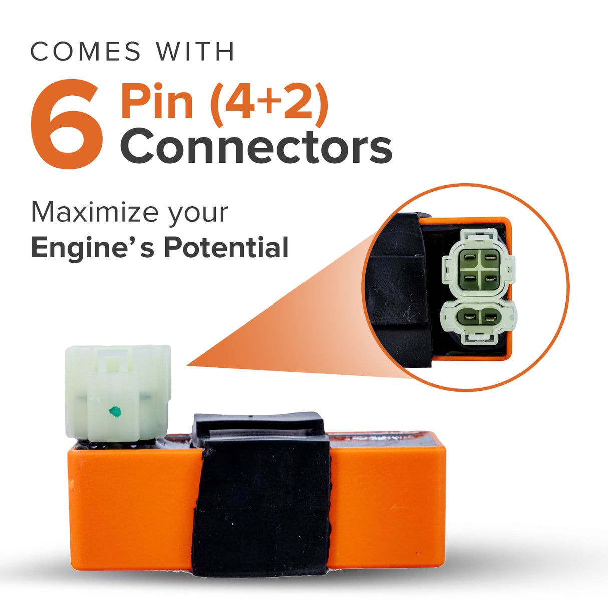 DC High Performance CDI Module (Ignitor) for 50cc, 90cc, 110cc, 125cc, & 150cc Gas Scooters & ATVs - 6 Pin Rounded Connector (Orange)
