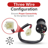 3 Wire Ignition Key Switch for ATVs & Dirt Bikes (Threaded Shaft Mount)