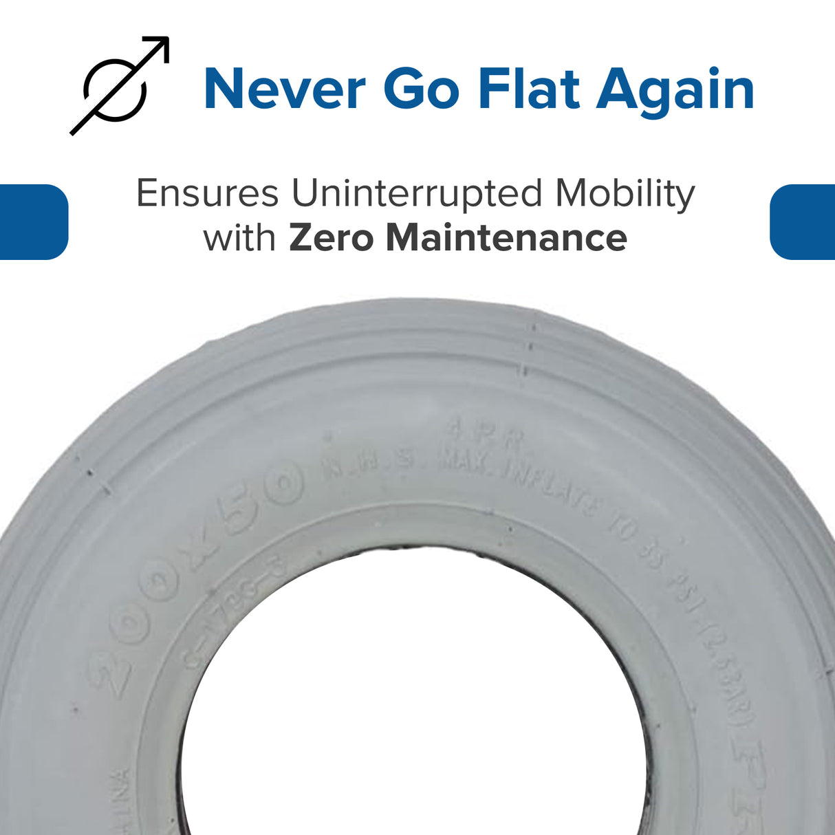 8"x2" (200x50) Foam-Filled Mobility Tire with C179G Spirit Ribbed Tread