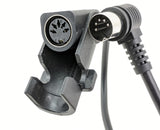 Black electrical adapter cable with a multi-pin circular plug and a right-angle connector on a white background.