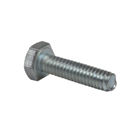 Close-up of a 1/4-20x1 Hex Head Machine Bolt, showcasing its threaded body and hexagonal head, commonly used in scooters, power chairs, and various applications for strong fastening.