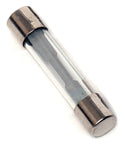 Close-up of a 10 Amp AGC Glass Fuse, measuring 1/4 x 1-1/4, showcasing its cylindrical glass body and metal end caps.