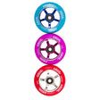 100 mm Wheel for the Crisp Blaster Kick Scooter, featuring a close-up view of high rebound polyurethane wheel with pre-installed bearings and spacer, ideal for replacing or customizing scooter wheels.