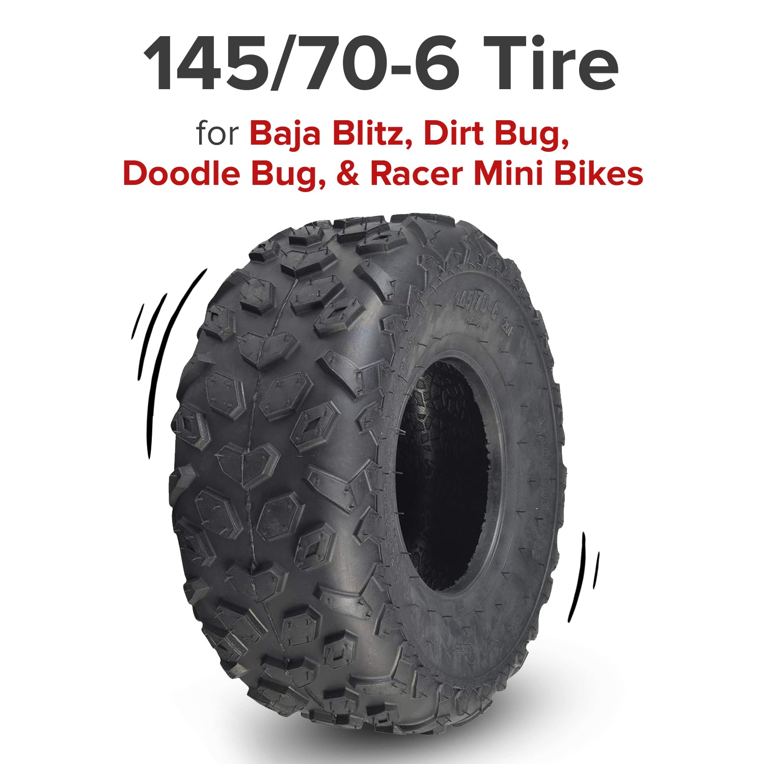 145/70-6 Tire with Knobby Tread for Baja Doodle Bug, Motovox MBX10, MBX11, & MBX12 Mini Bikes