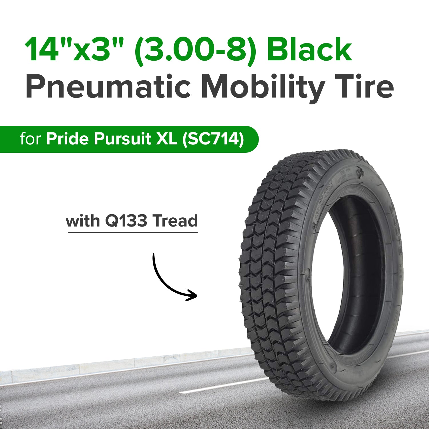 3.00-8 Pneumatic Black Tire with Q133 Tread