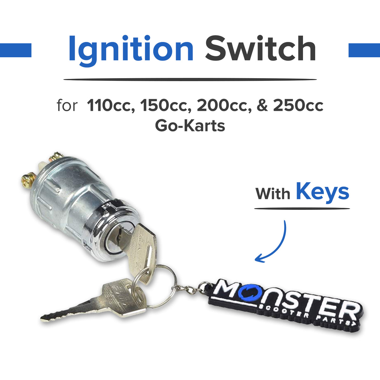 Ignition Switch with Keys for 110cc, 150cc, 200cc, & 250cc Go-Karts