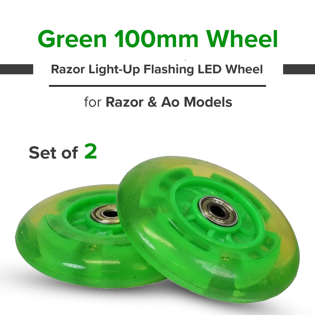 100 mm / 98 mm Replacement Flashing Light LED Kick Scooter Wheel with Bearings (Set of 2)