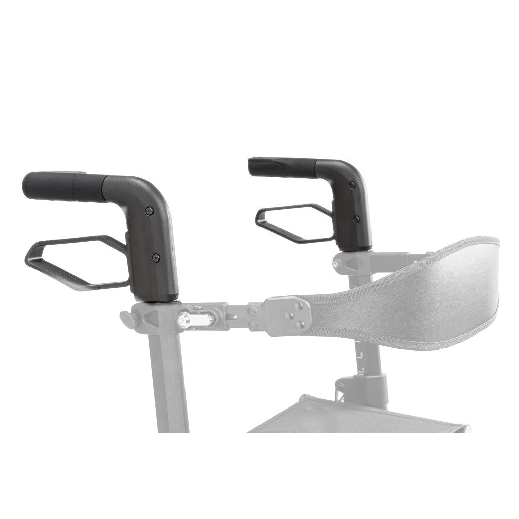 10277-21 / 10277-20 handlebar assembly with brake (tall model) (left and right) shown in color on the Drive Medical AeroWalk Ultra-Lite Rollator (10277), rest of the rollator greyed out