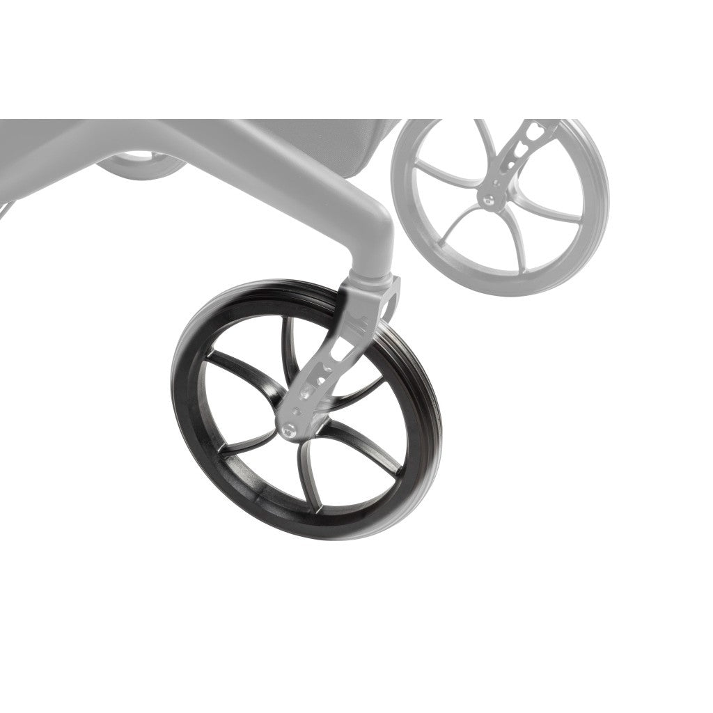 10278-14 front caster wheel shown in color on the Drive Medical AeroCarbon Ultra-Lite Rollator (10278), rest of the rollator greyed out