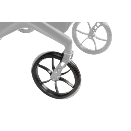 10278-14 front caster wheel shown in color on the Drive Medical AeroCarbon Ultra-Lite Rollator (10278), rest of the rollator greyed out