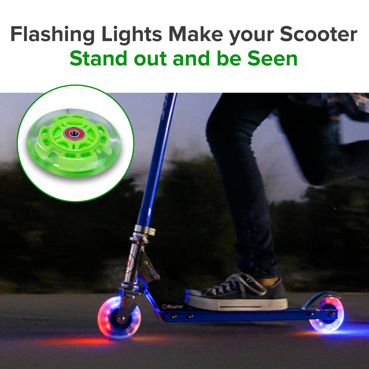 100 mm / 98 mm Replacement Flashing Light LED Kick Scooter Wheel with Bearings (Set of 2)