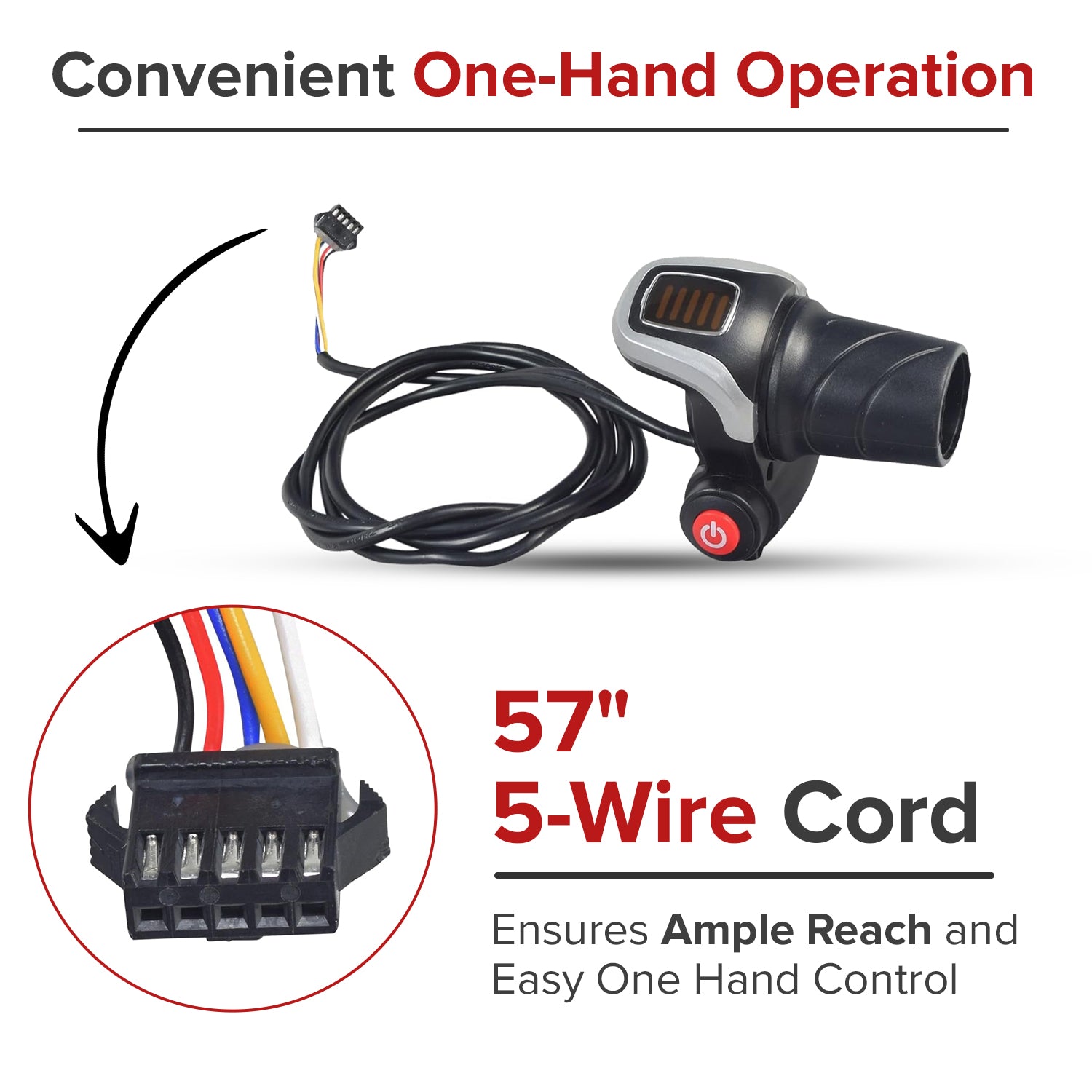 36 Volt Twist Grip Throttle with Battery Indicator & On/Off Switch for the Swagtron EB5 Electric Bike