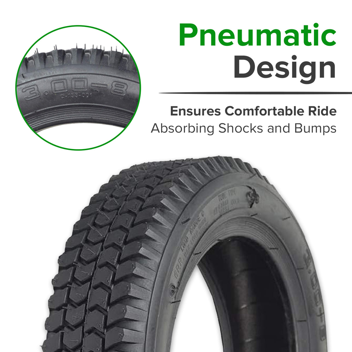 3.00-8 Pneumatic Black Tire with Q133 Tread