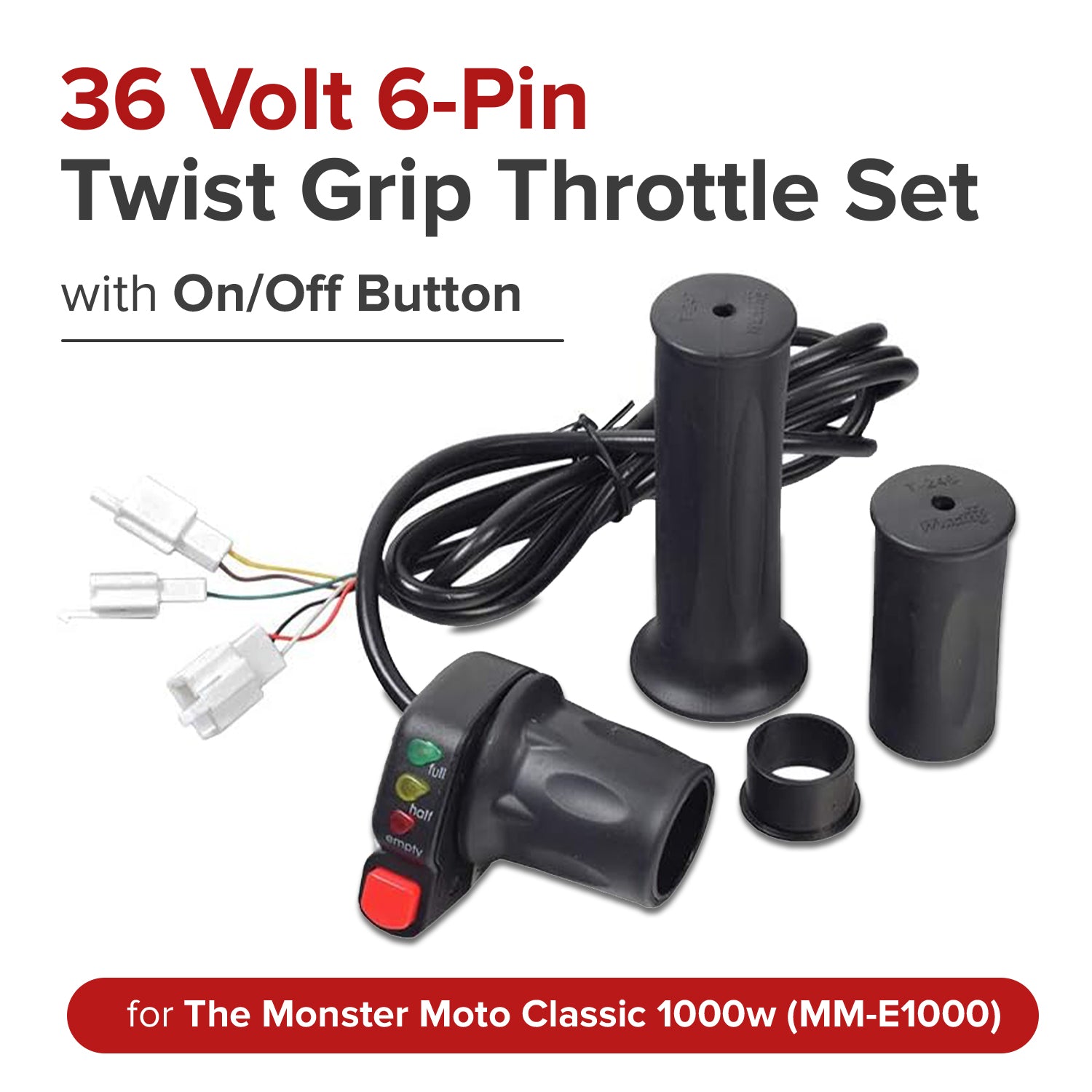 36 Volt 6-Pin Twist Grip Throttle with On/Off Button for the Monster Moto Classic 1000w (MM-E1000)