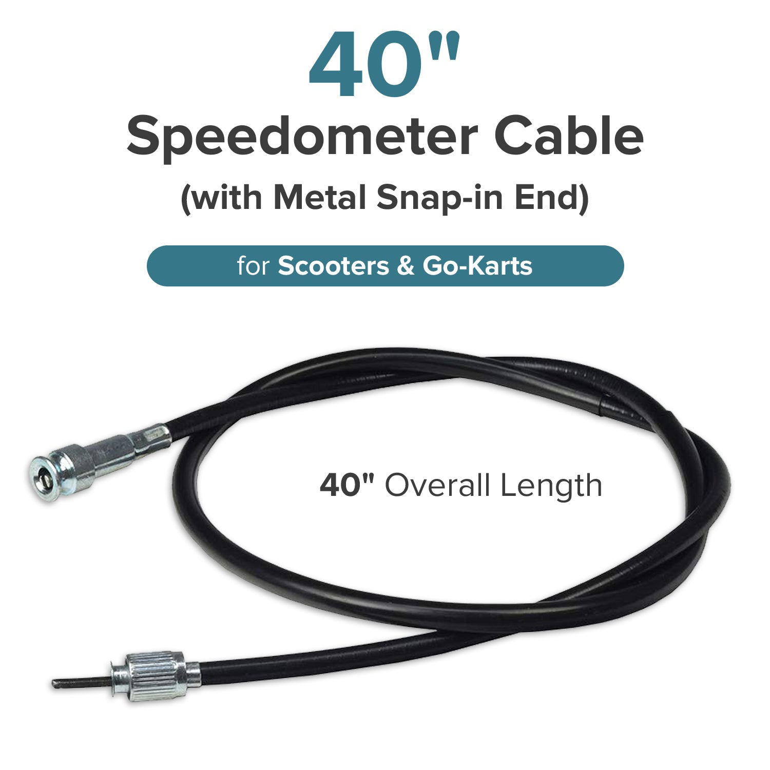 40" Speedometer Cable with Metal Snap-In End for Scooters & Go-Karts