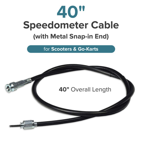 40" Speedometer Cable with Metal Snap-In End for Scooters & Go-Karts