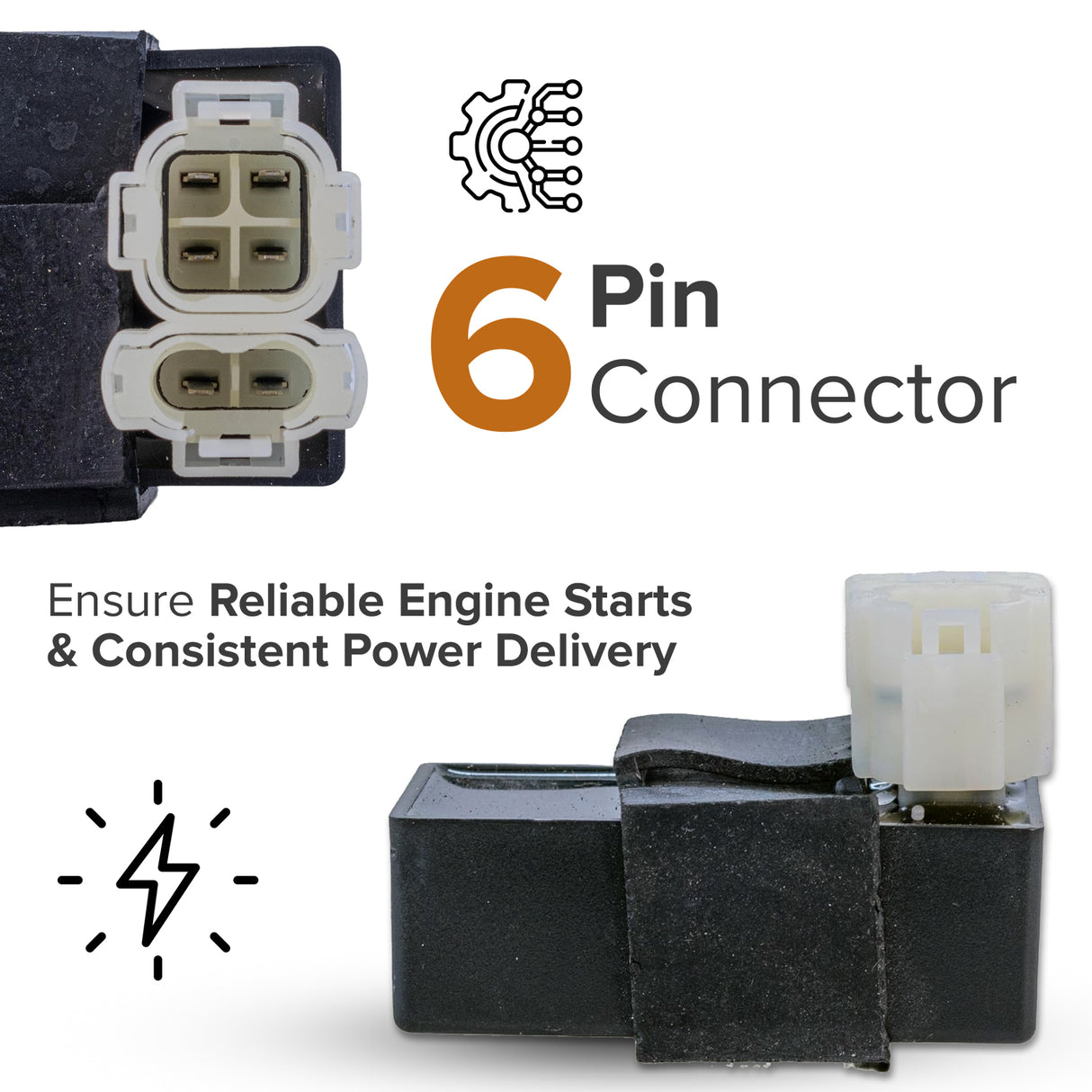 CDI Module (Ignitor) for 50cc, 90cc, 110cc, 125cc, & 150cc Gas Scooters & ATVs - 6 Pin Rounded Connector