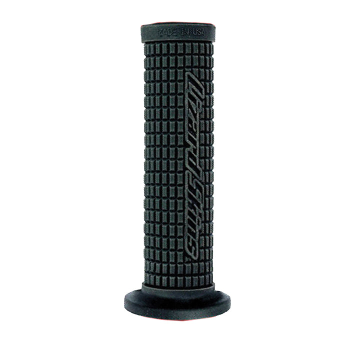 107 mm Mini Machine Grips for Bikes & Scooters: close-up of black handlebar grips with a gritty pattern and raised texture, designed for smaller hands and excellent shock absorption.