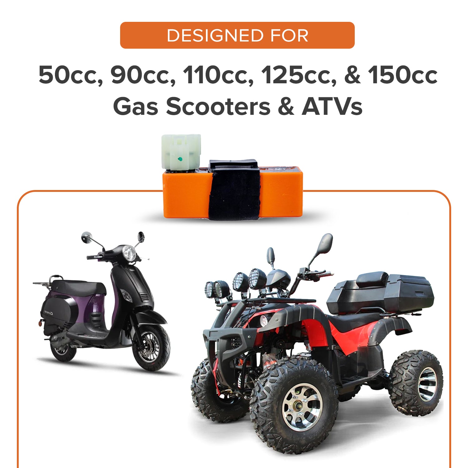 DC High Performance CDI Module (Ignitor) for 50cc, 90cc, 110cc, 125cc, & 150cc Gas Scooters & ATVs - 6 Pin Rounded Connector (Orange)