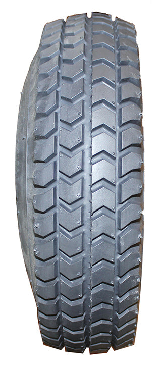 Close-up of the 10x3 (3.00-4, 260x85) Black Pneumatic Mobility Tire with Powertrax C248 Tread, showcasing detailed tread patterns designed for enhanced traction on mobility scooters and power chairs.