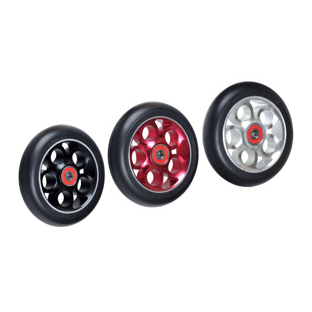 110 mm Pro Kick Scooter Wheel with 5-Clover Core (Set of 2), showcasing robust rubber, a durable metal alloy core, and sleek design, ideal for professional scooter riders seeking strength and performance.