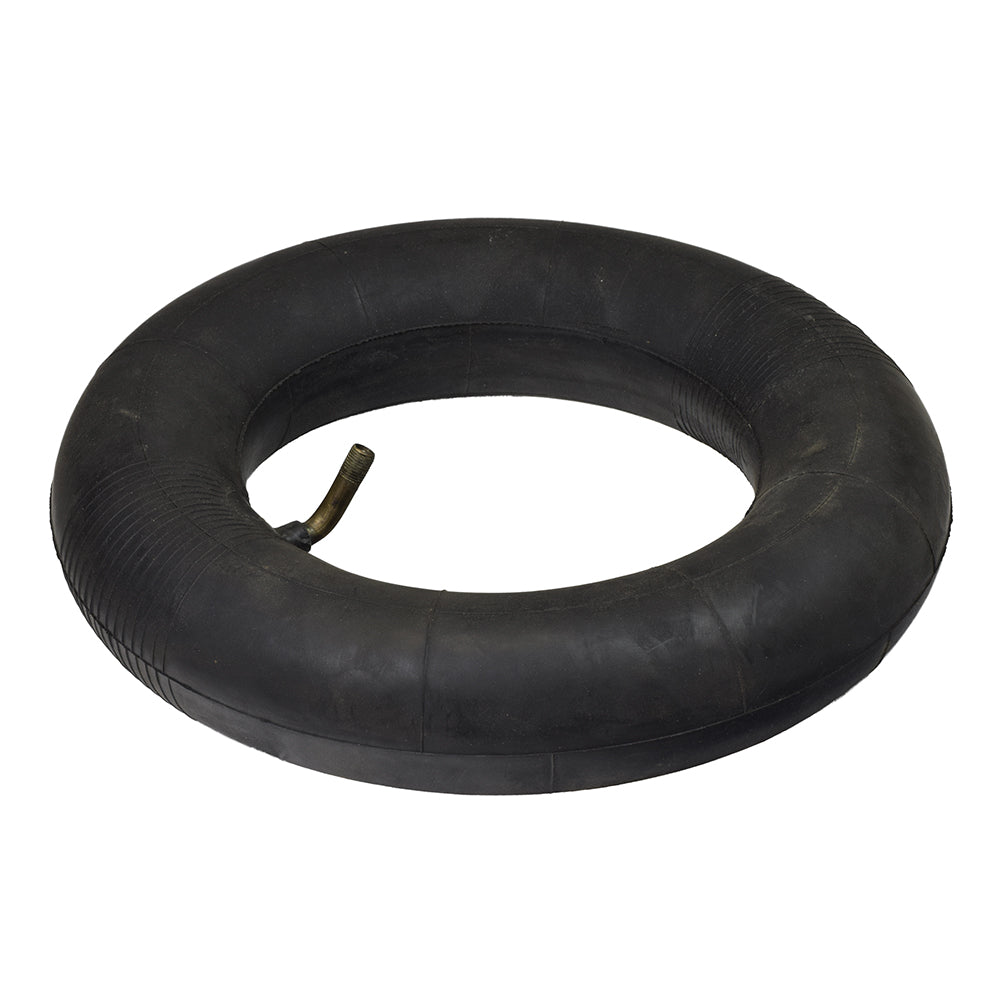 110/90/65-6.5 (110/50-6.5 Replacement) Front/Rear Inner Tube with Angled Valve Stem for electric mini bikes and pocket bikes, featuring a black rubber tire and tube.