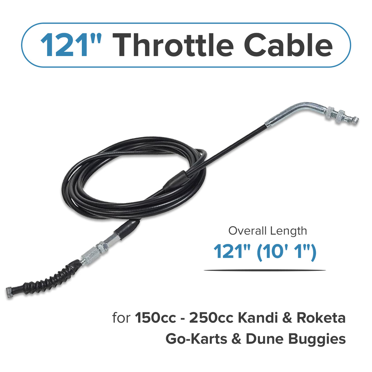 121" Throttle Cable for 150cc - 250cc Kandi & Roketa Go-Karts & Dune Buggies
