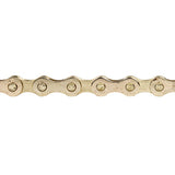 112 Link 1/2 x 1/8 Bike Chain with Master Link, close-up of the metal chain showing detailed links and holes, ideal for BMX, Fixie, and track racing bikes.