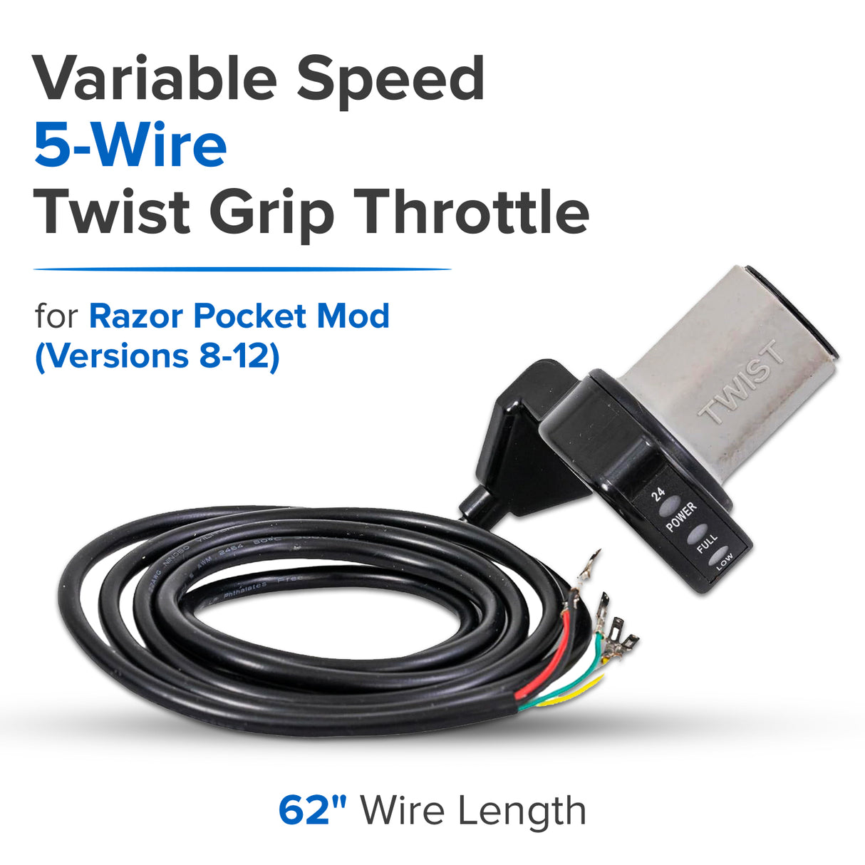 Razor Variable Speed 5-Wire Twist Grip Throttle with 62" Wires