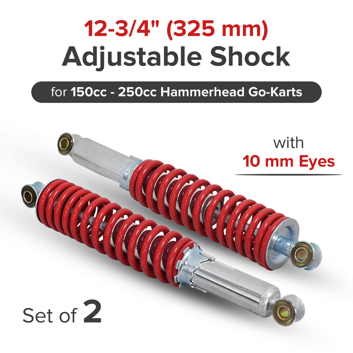 12-3/4" (325 mm) Adjustable Shock with 10 mm Eyes for 150cc - 250cc Hammerhead Off-Road® Go-Karts (Set of 2)