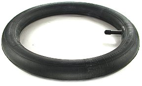 12-1/2x2-1/4 Bicycle Inner Tube with Straight Valve Stem displayed, showing a black rubber tube and a straight valve stem for easy installation. Ideal for replacing old bike inner tubes.