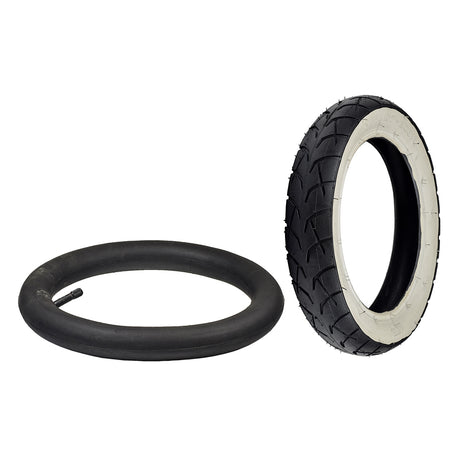 12-1/2x2-1/4 (57-203/62-203) White Wall Scooter Tire & Inner Tube Set, featuring a black tire with a distinct white sidewall, designed for Razor Pocket Mod Daisy scooters.