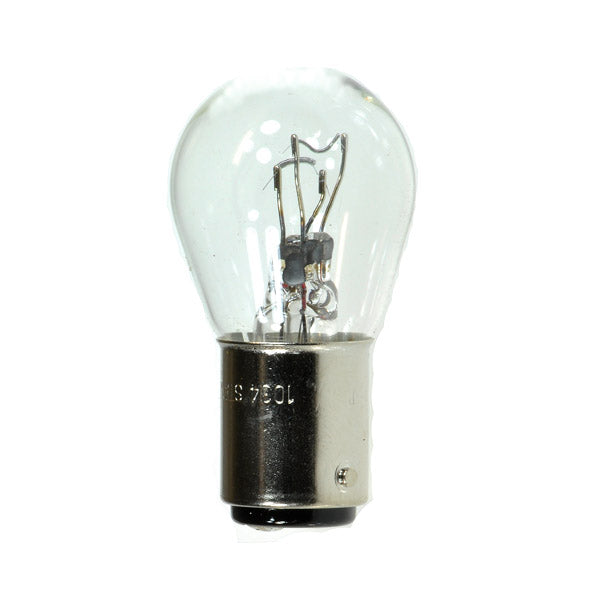 12 Volt 23/8 Watt Front Turn Signal Bulb for Honda Elite 250 (1985-1988 Models) and Helix CN250 (All Models) (OEM) - a clear, close-up incandescent light bulb.