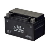 12 Volt YTX7A Replacement Sealed AGM Scooter & Motorcycle Battery with white text on a black casing, designed for scooters, ATVs, and dirt bikes, featuring a maintenance-free, sealed design.