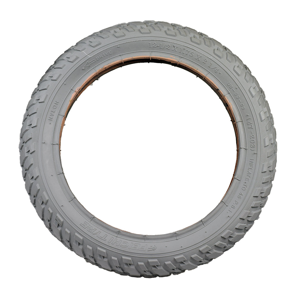 12-1/2x2-1/4 Pneumatic Mobility Tire with UB53 Knobby V-Tread, showcasing a circular design with a distinct tread pattern, ideal for mobility scooters and power chairs.