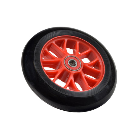 120 mm Front Wheel for the Razor PowerWing, PowerWing DLX, and PowerWing Sweet Pea, featuring a red rim, ready for installation with two 608RS ABEC-9 bearings, ideal for steering and customization.