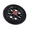 120 mm Scooter Wheel with Bearings, featuring a black wheel design with a red center, suitable for various kick scooters, including three-wheeled models. Comes fully assembled with 608-2RS precision bearings.