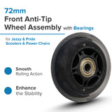 72mm Front Anti-Tip Wheel Assembly with Bearings for Jazzy & Pride Scooters & Power Chairs (Set of 2)