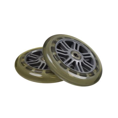 125 mm Front Wheels for the Micro Mini & Micro Maxi Kick Scooter (Set of 2) shown in close-up with bearings installed, designed for enhanced safety and stability.