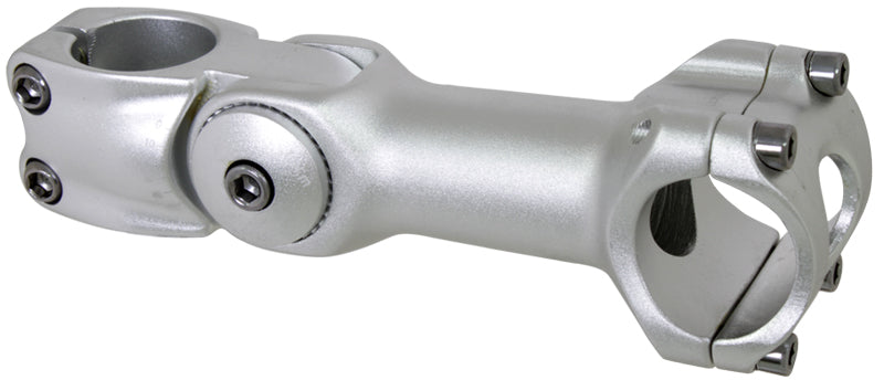 125mm 0-60 Degree Adjustable Stem for 25.4mm/31.8mm Handlebar, a silver metal tool with screws, designed for bikes and scooters, enhancing handlebar flexibility and control.