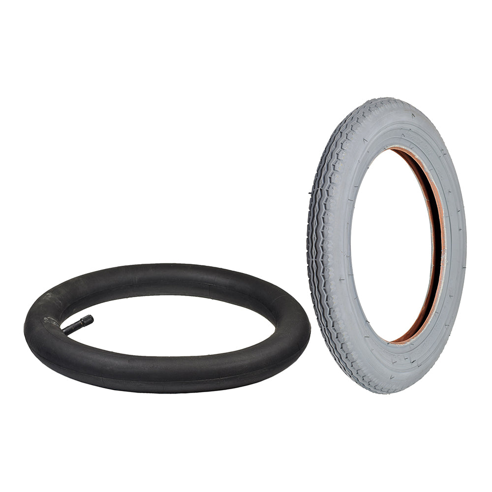 12-1/2x2-1/4 Mobility Tire and Tube Set with Street Tread, featuring a knobby tread pattern and a matching inner tube, ideal for power chairs and other applications.