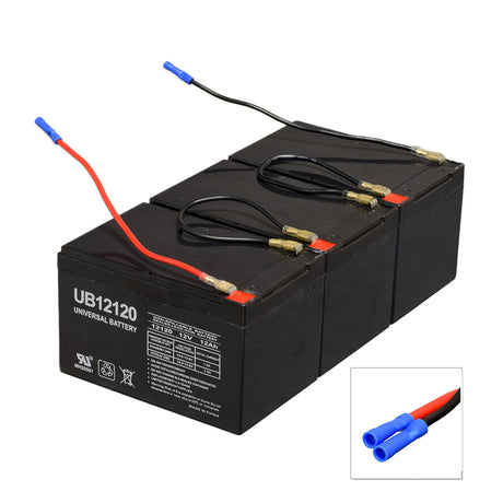 36 Volt Battery Pack for the MotoTec Maverick Electric Go-Kart, featuring three black rechargeable batteries with red and blue wires, providing a high-quality, reliable power source for extended runtime.