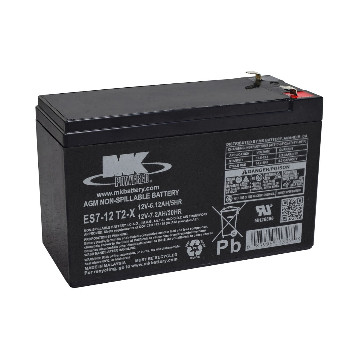 7 Ah 12 Volt AGM Mobility Scooter Battery with visible white text and barcode on the label, featuring high-quality, maintenance-free, spill-proof design for electric mobility scooters.