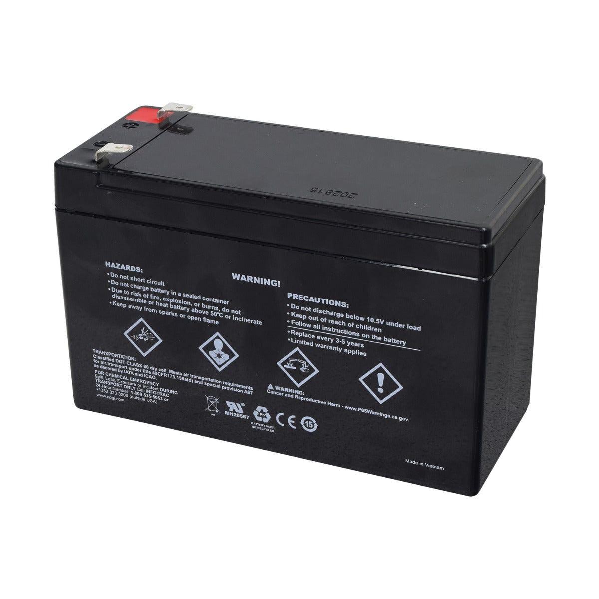 12 Volt Battery for the Pulse Revster, a black rectangular battery featuring white labels and text, offering 7 Ah or 9 Ah options with optional wire harness.