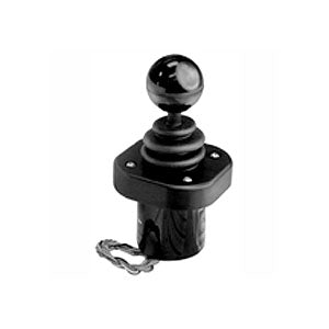 12 Volt Inductive Joystick Gimbal for Invacare Power Chairs, featuring a black and silver ball on a black plastic base, shown in close-up. Suitable for certain E&J and Quickie models.