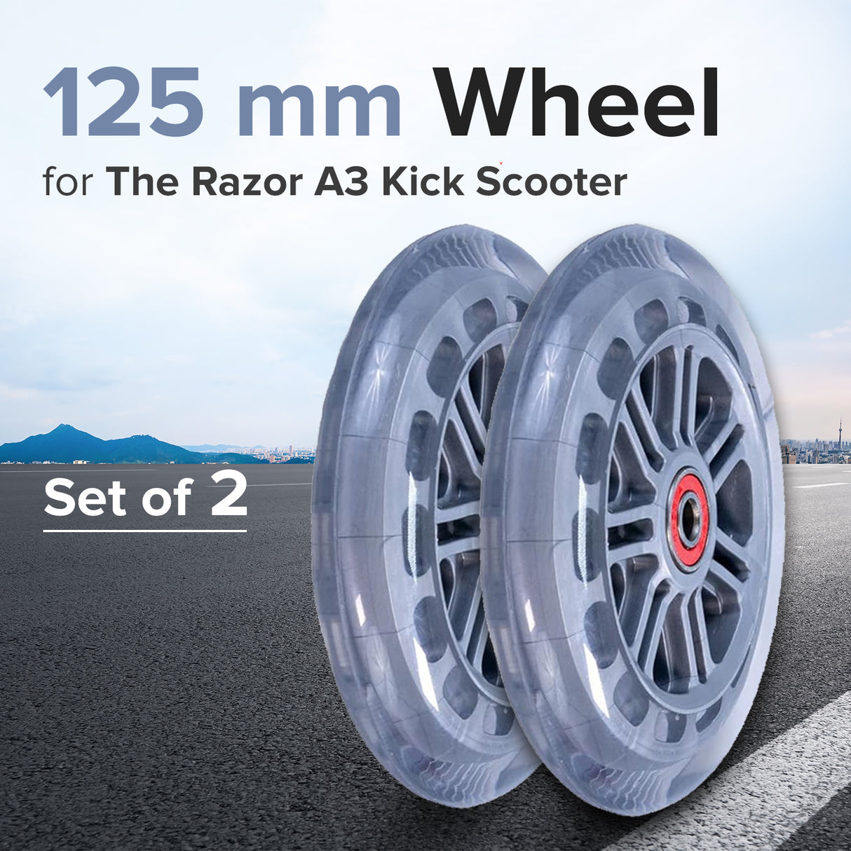 125 mm Razor A3 Kick Scooter Wheels with Bearings (Set of 2)