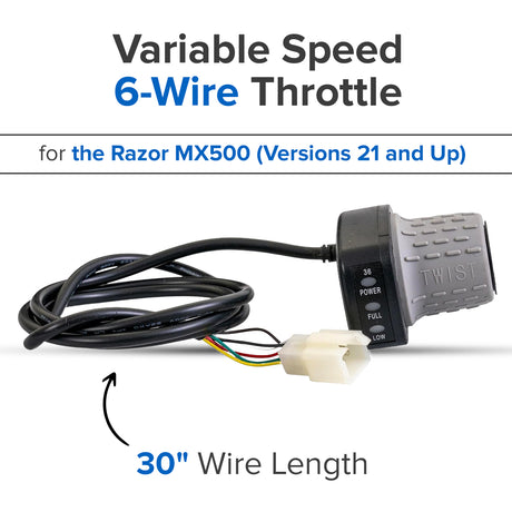 Razor Variable Speed 6-Wire Twist Grip Throttle with 41" Wires for the Razor MX500 (Versions 21+), MX650 (Versions 14+), & SX500 (Versions 1+)